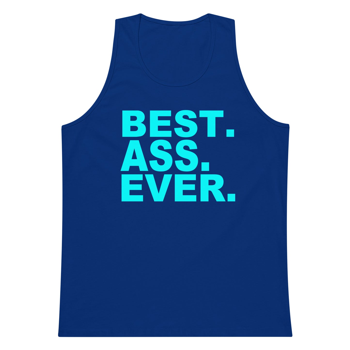 A royal blue sleeveless tank top with the text 'BEST. ASS.