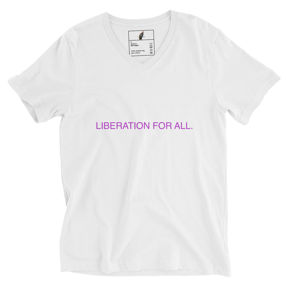 Liberation For All Short Sleeve V-Neck T-Shirt - White