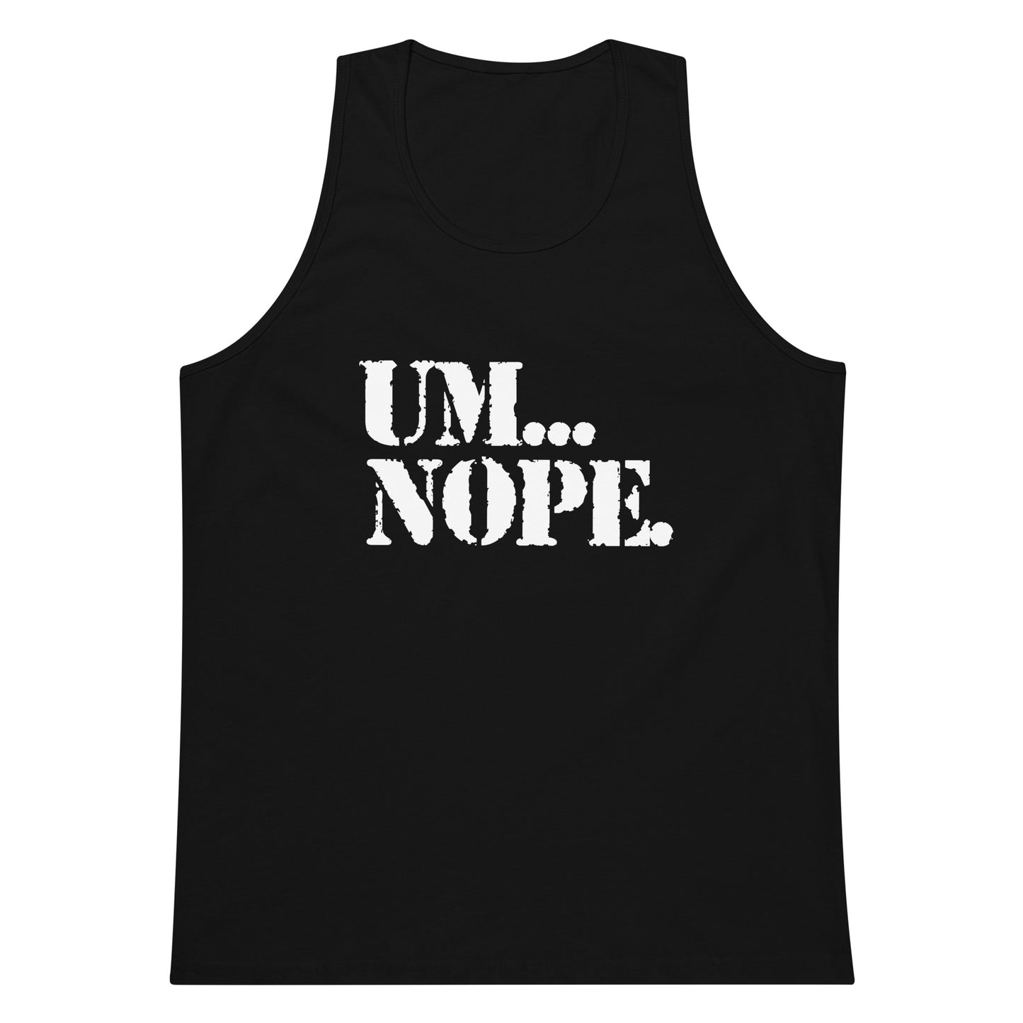 A black sleeveless tank top with the text 'UM.