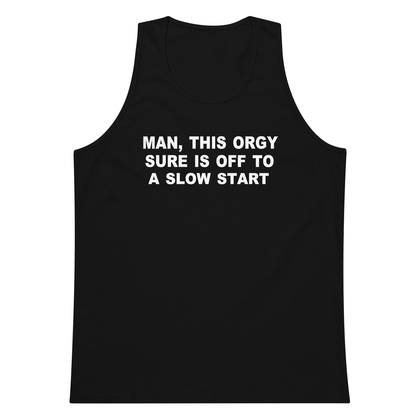 Black tank top with 'STOKE' logo on a white background