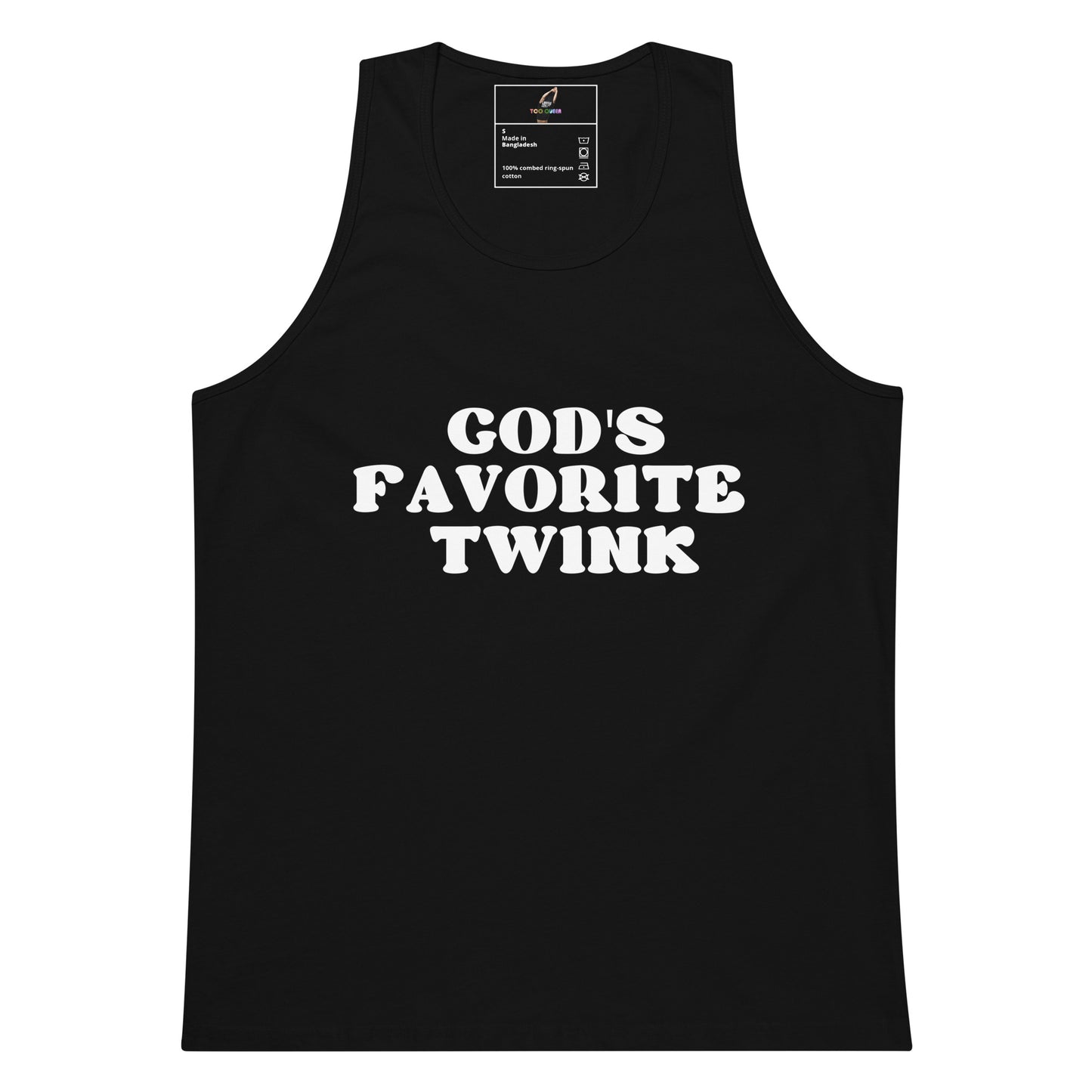 Black tank top with 'STATIC' graphic design on a white background