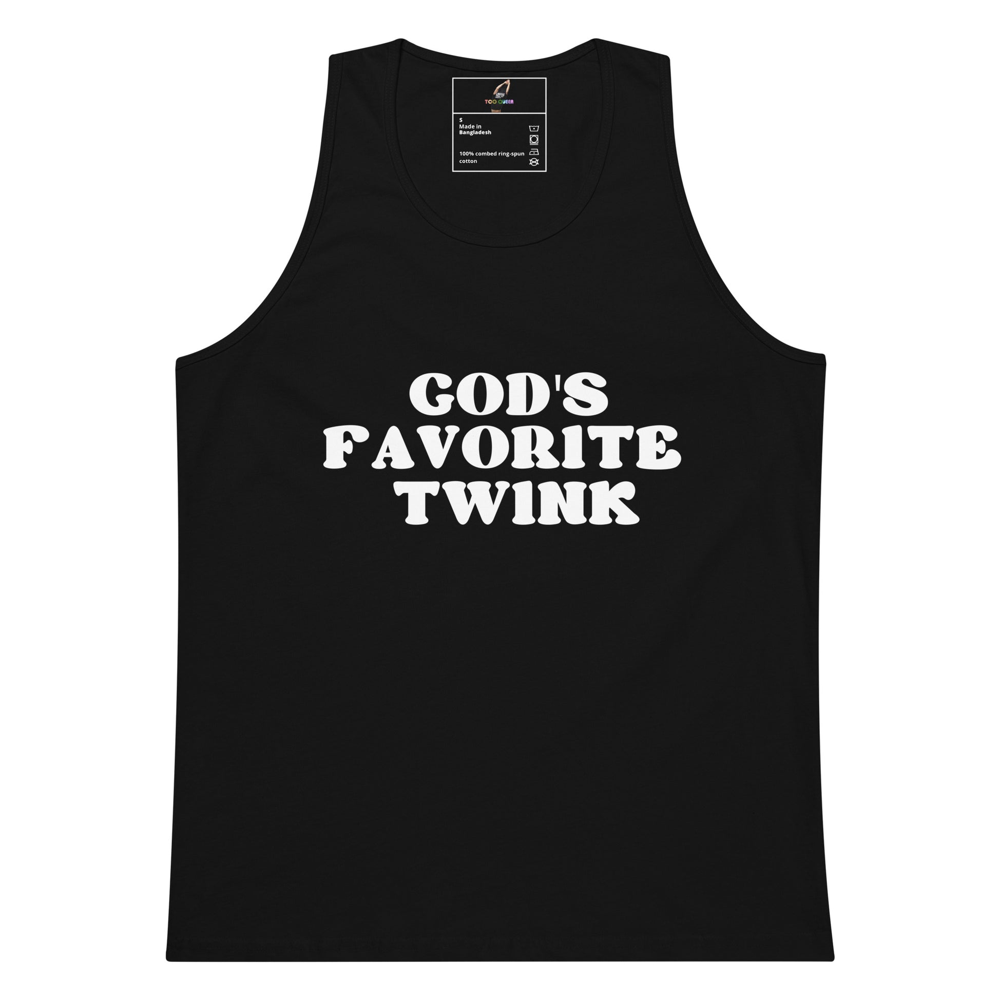 Black tank top with 'STATIC' graphic design on a white background
