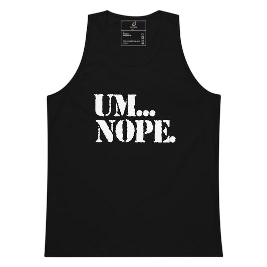 A black sleeveless tank top with the text 'UM.