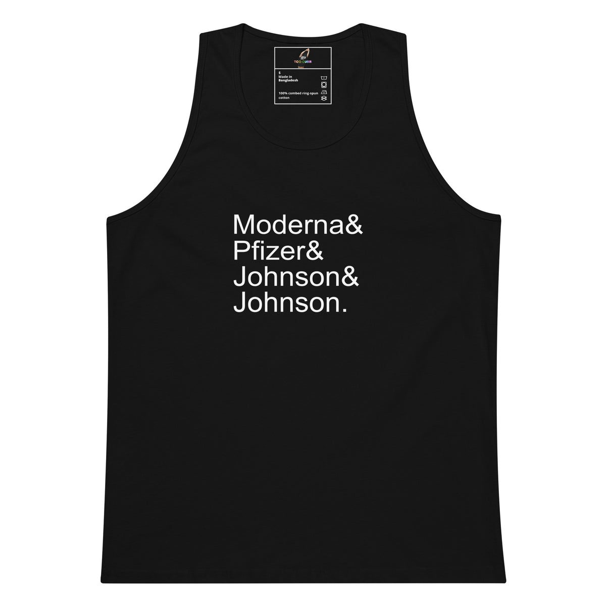 Gray tank top with a small graphic on the chest against a white background