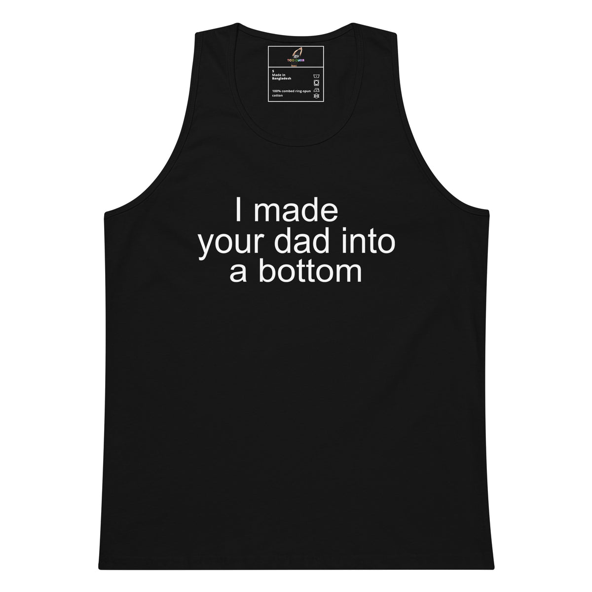 Navy tank top with 'Tattoos Are Stupid' text on a white background
