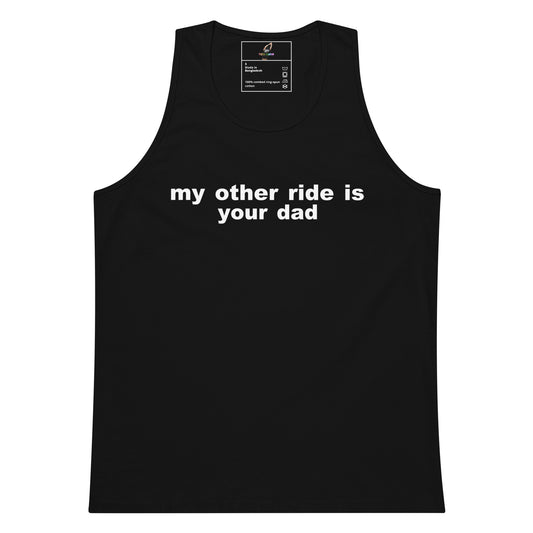 Black tank top with a silver sword and wings design on a white background