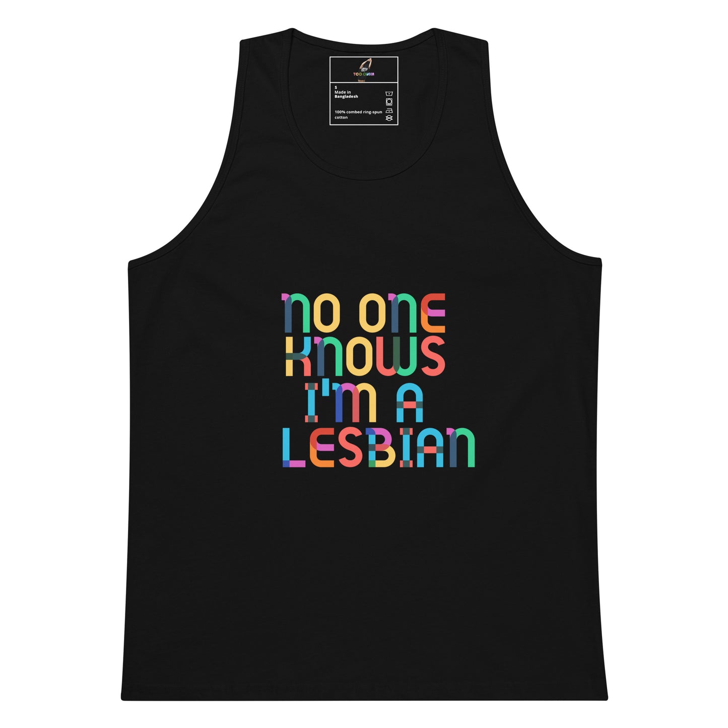 No One Knows I'm A Lesbian Rainbow Tank Top - Black