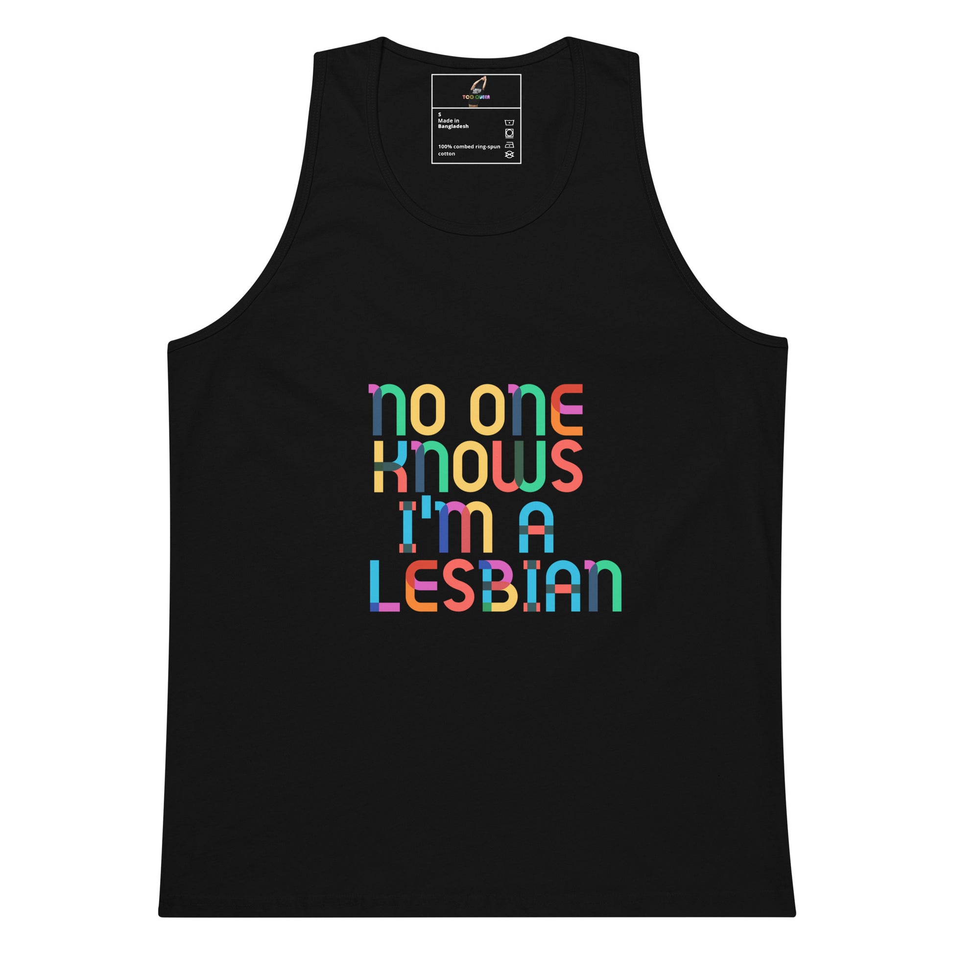 No One Knows I'm A Lesbian Rainbow Tank Top - Black
