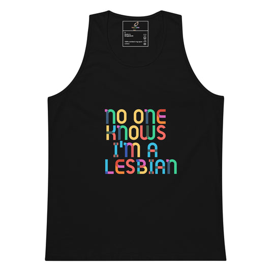 No One Knows I'm A Lesbian Rainbow Tank Top - Black