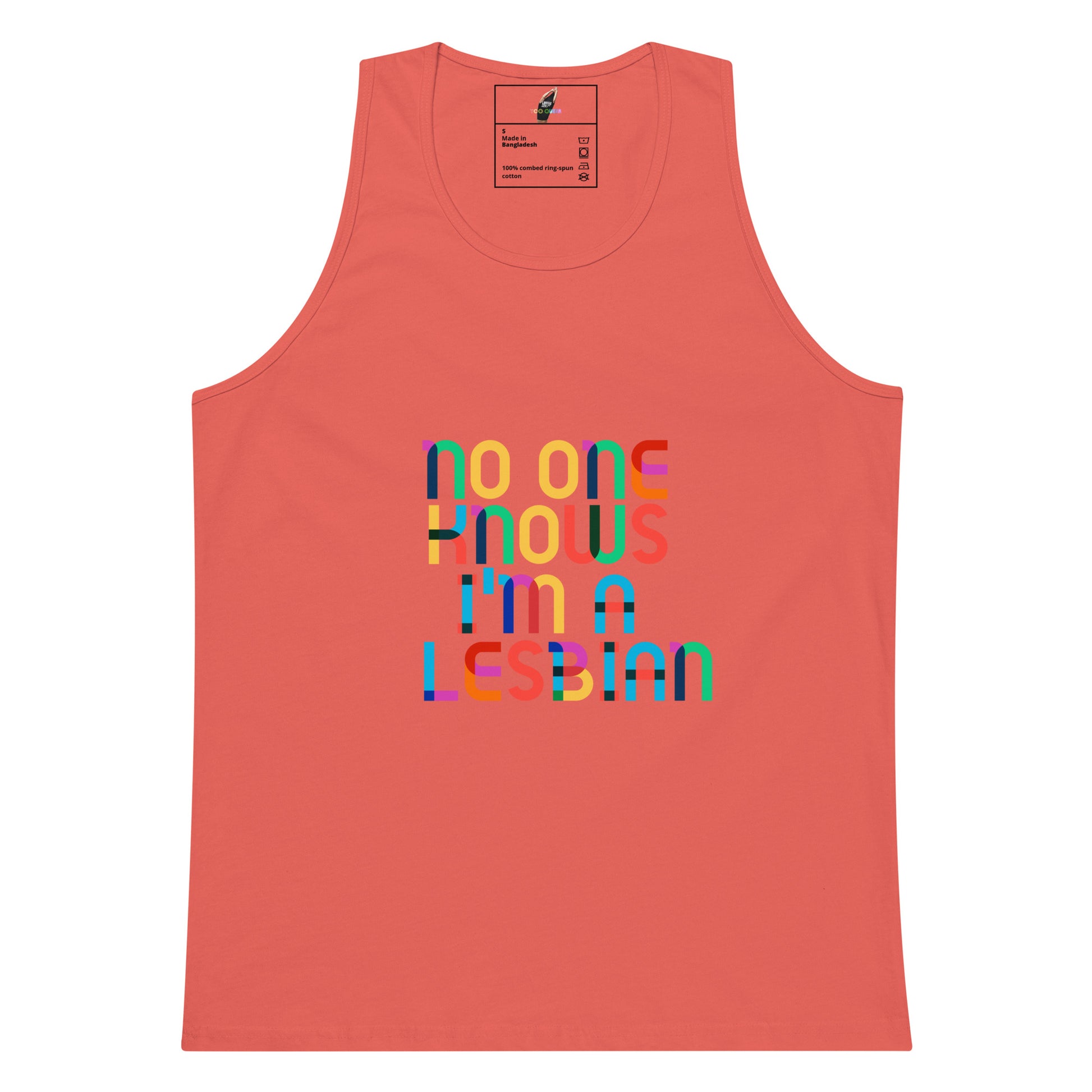 No One Knows I'm A Lesbian Rainbow Tank Top - Coral