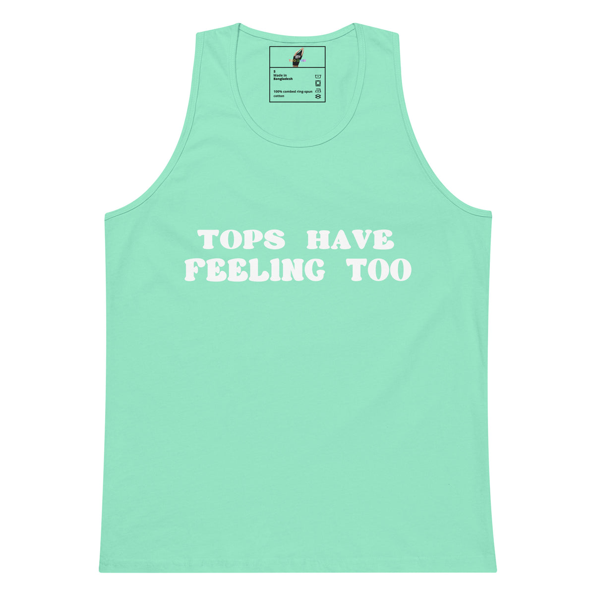 A mint green sleeveless tank top with 'SWEET AS' printed in bold white capital letters across the chest, displayed flat against a white background.