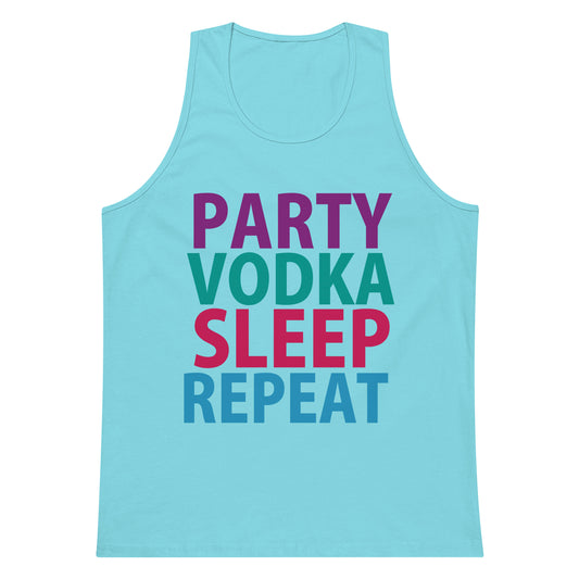 Party Vodka Sleep Repeat Tank Top - Pacific Blue
