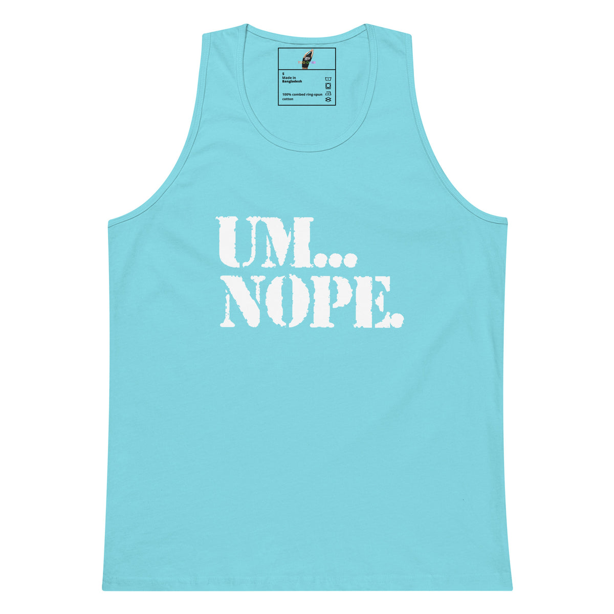 A light blue tank top with the text 'UM.