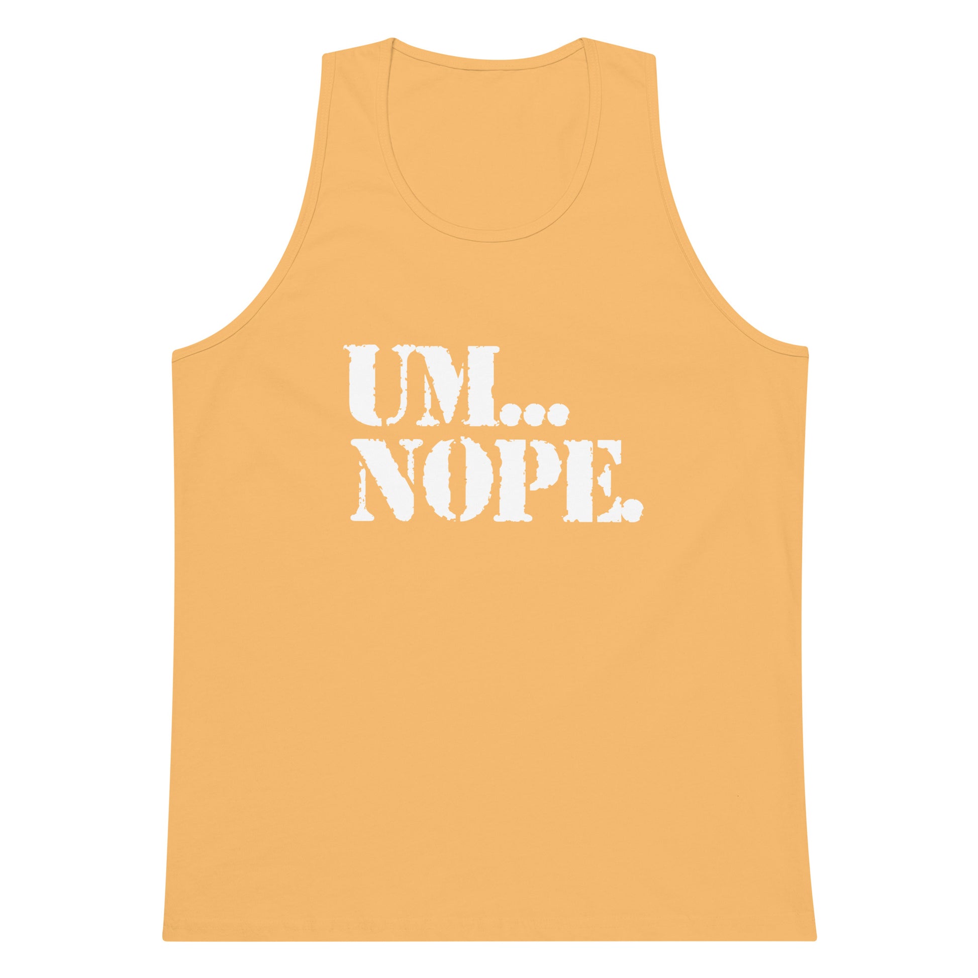 A sleeveless tank top in a warm golden yellow color with the text 'UM.