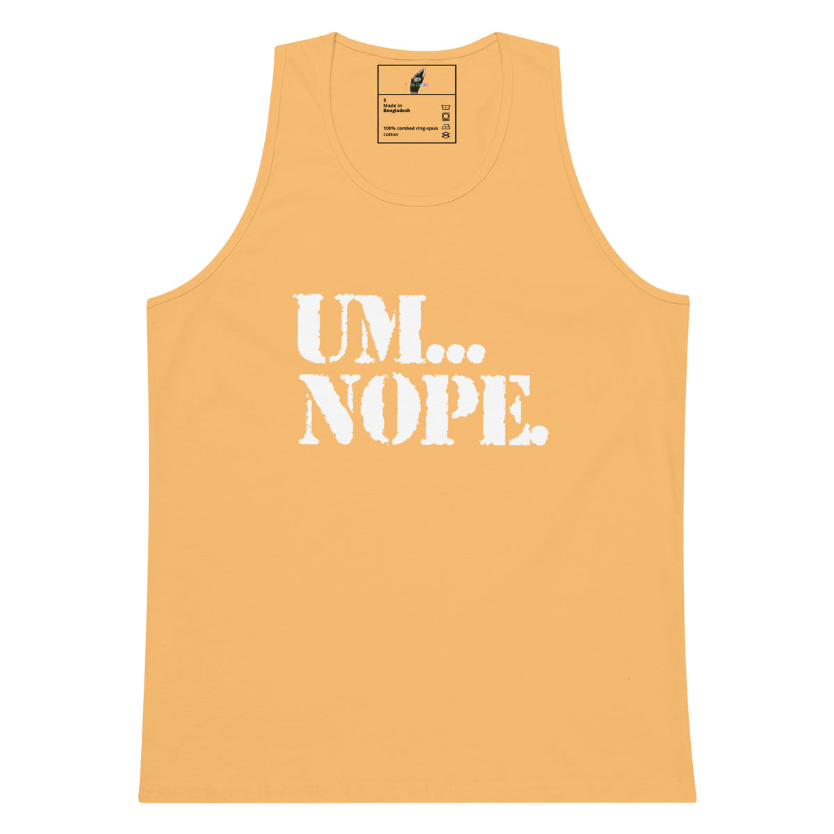 A light orange-yellow tank top with the text 'UM.