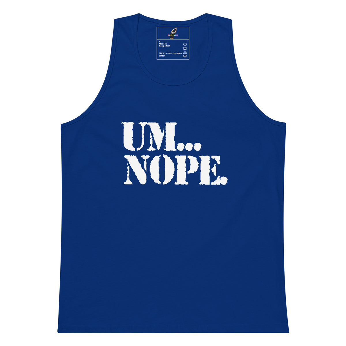 A black sleeveless tank top with the text 'UM.