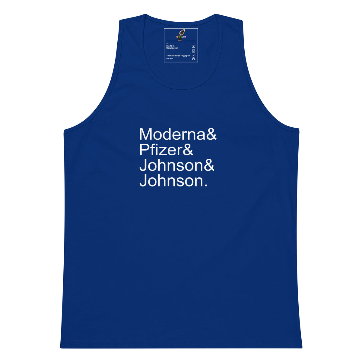 Gray tank top with a small graphic on the chest against a white background