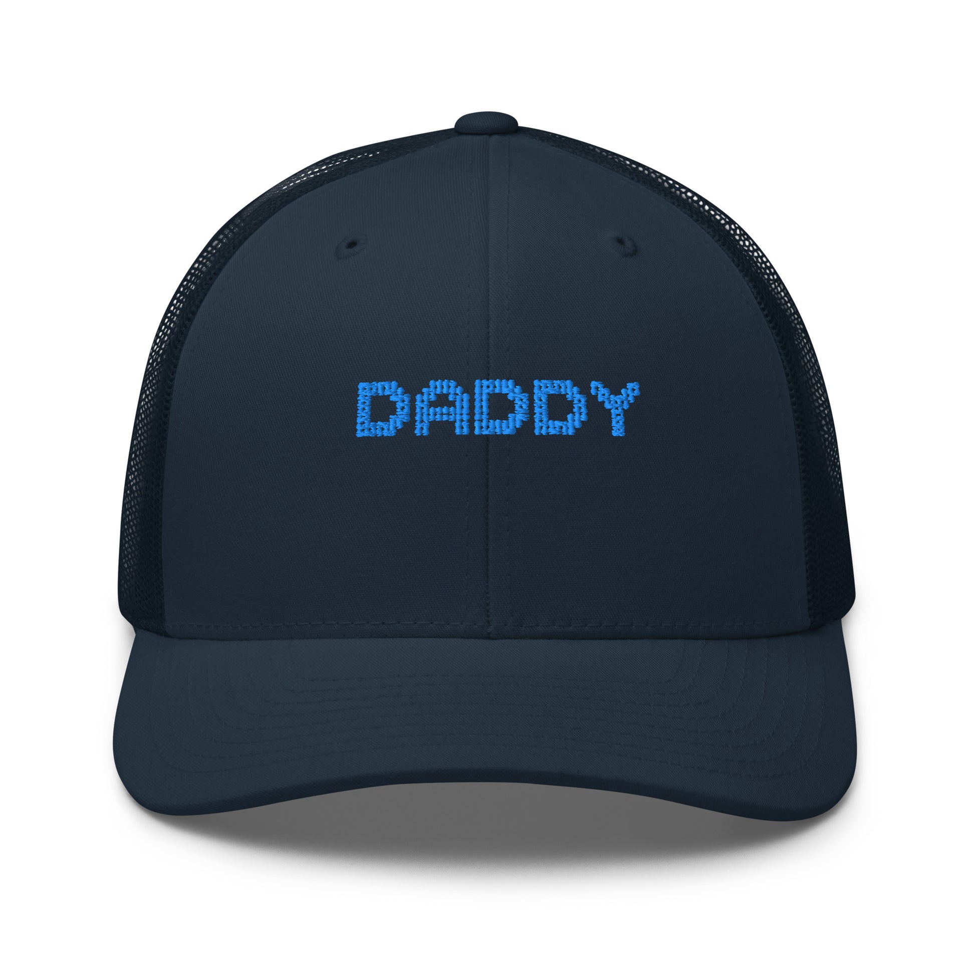 Navy blue cap with a black symbol on a white background