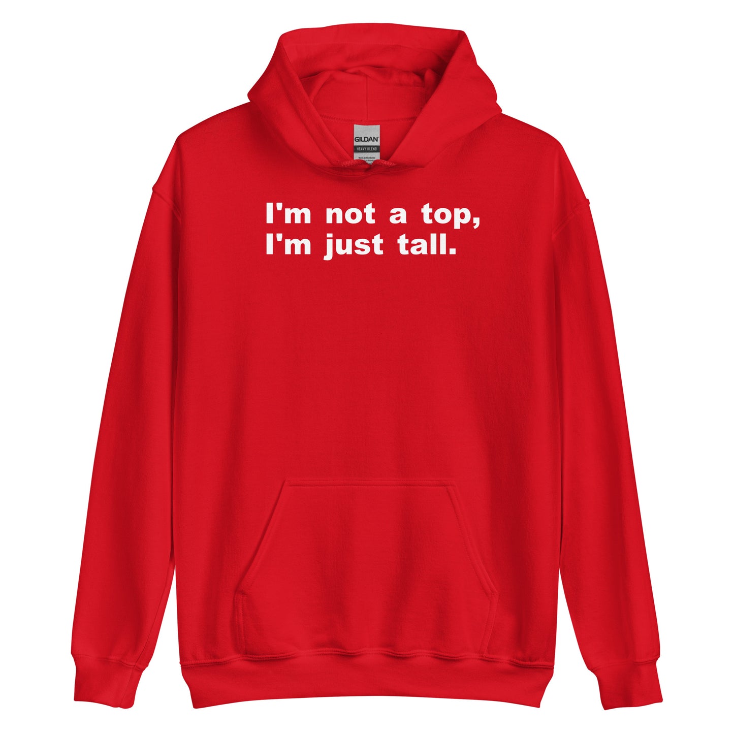 Red hoodie with 'The Gospel is Hospitality' text on a white background