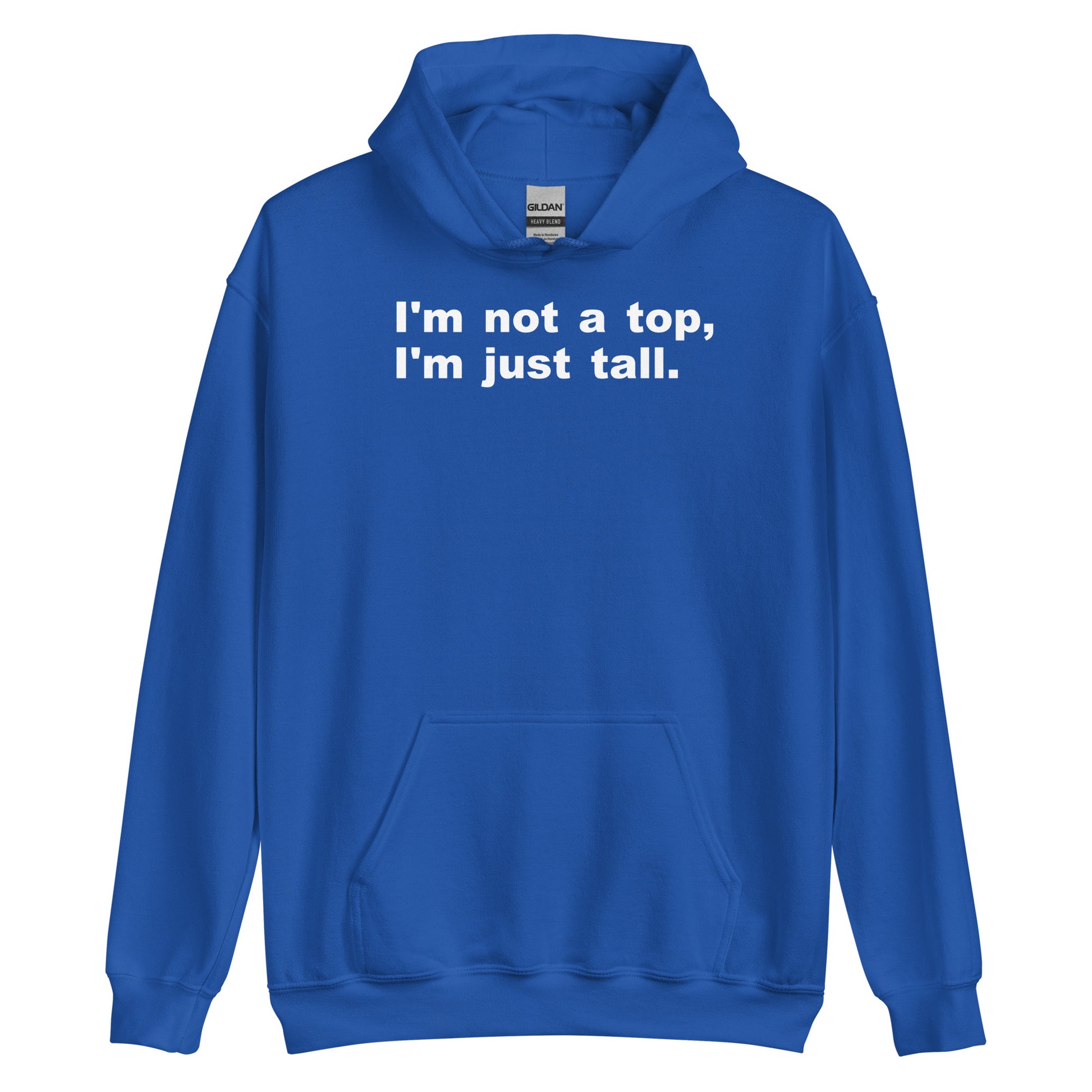 Blue hoodie with a white map design on a white background