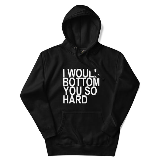 Black hoodie with a graphic design on a white background