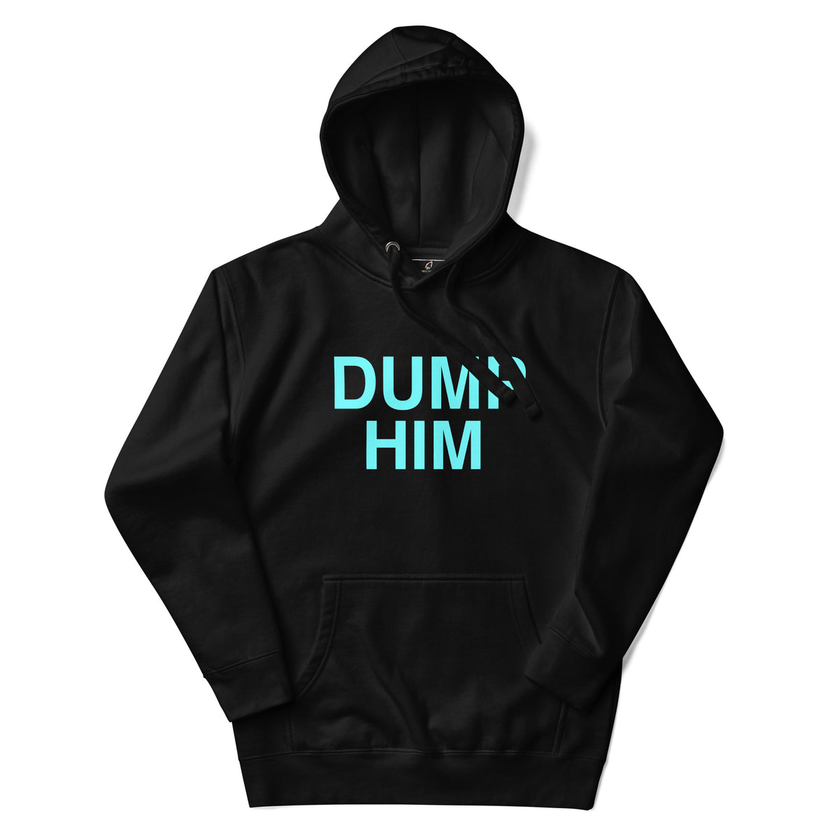 Black hoodie with a white cross and text on a white background