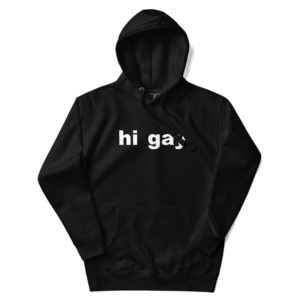 Black hoodie with a white cross and text on a white background