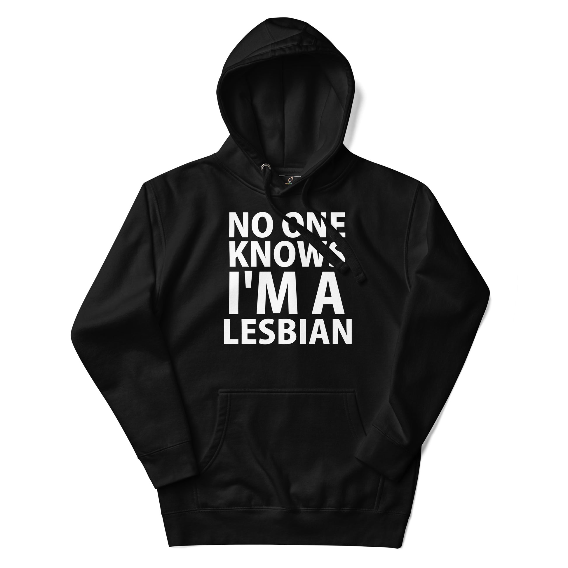 Black hoodie with a graphic design on a white background