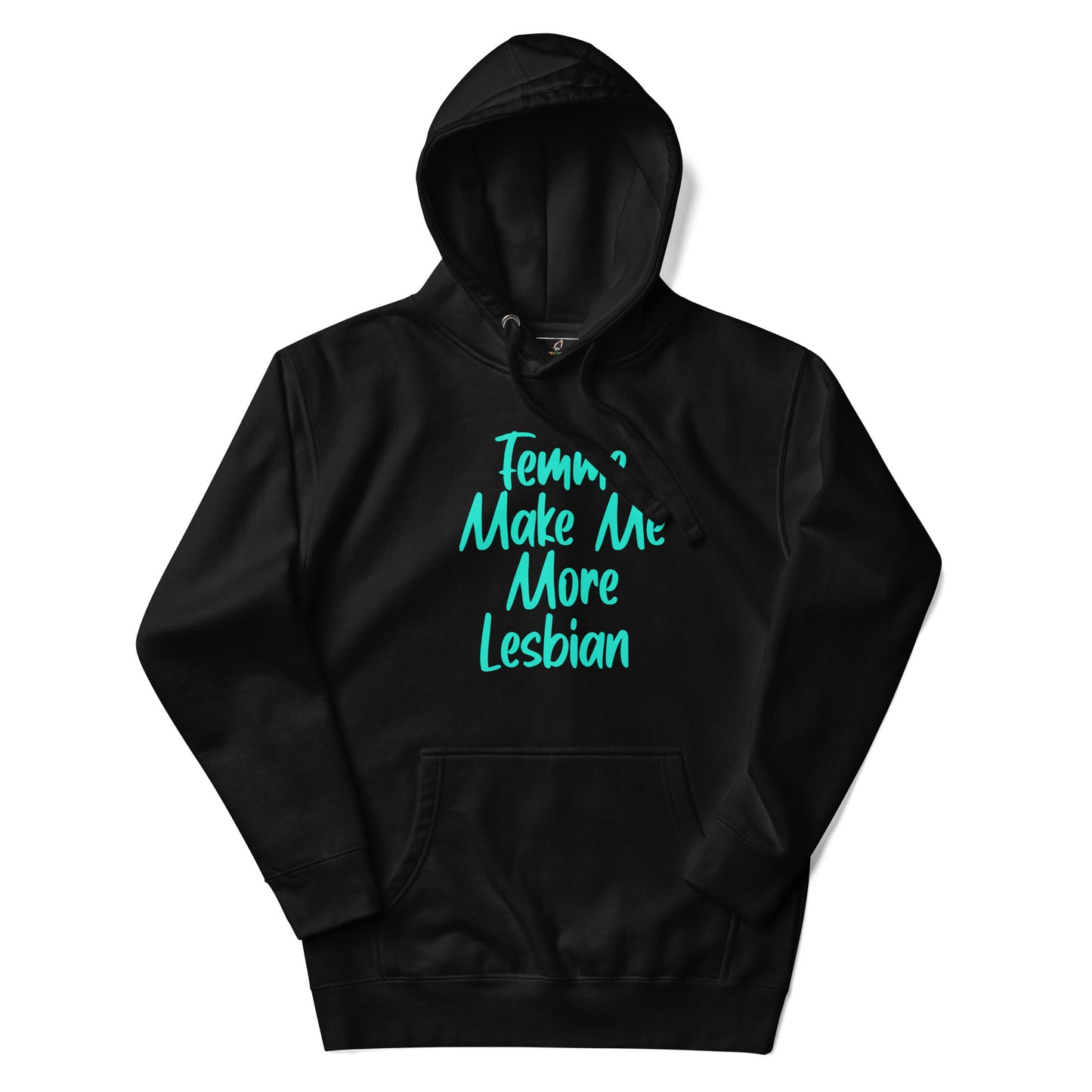 Black hoodie with a graphic design on a white background