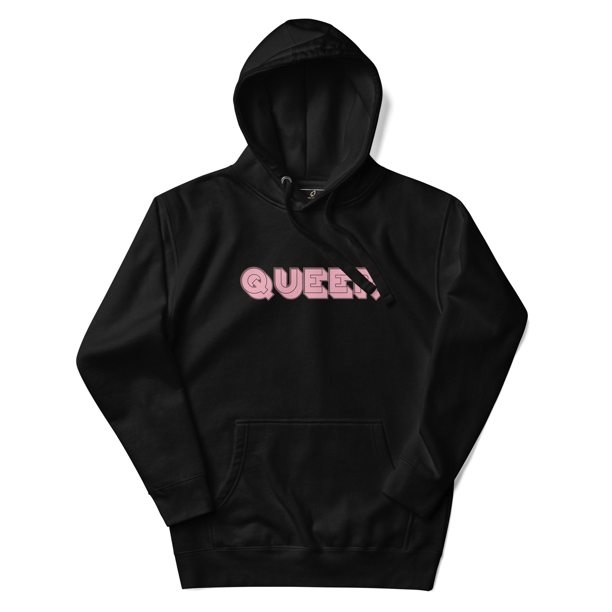 Black hoodie with a skull design on a white background