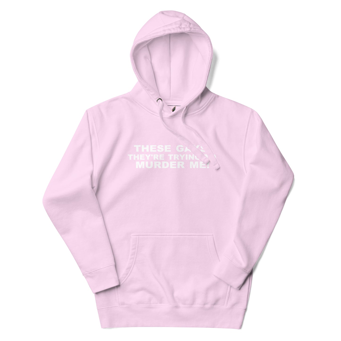 A light pink pullover hoodie with a white 'cunn dump' graphic printed across the chest, displayed on a clean white background.