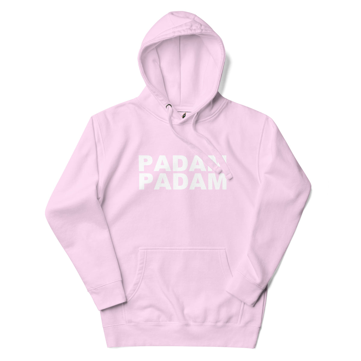 A light pink pullover hoodie with a white 'cunn dump' graphic printed across the chest, displayed on a clean white background.