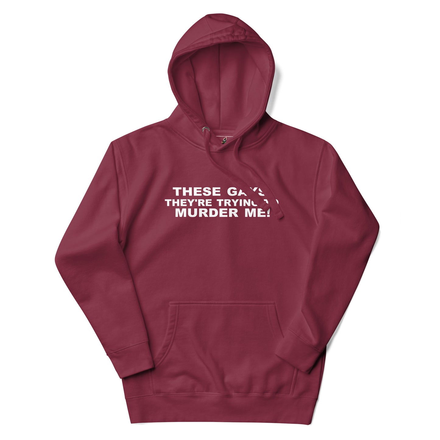 Maroon hoodie with 'Alpha Male' text on a white background