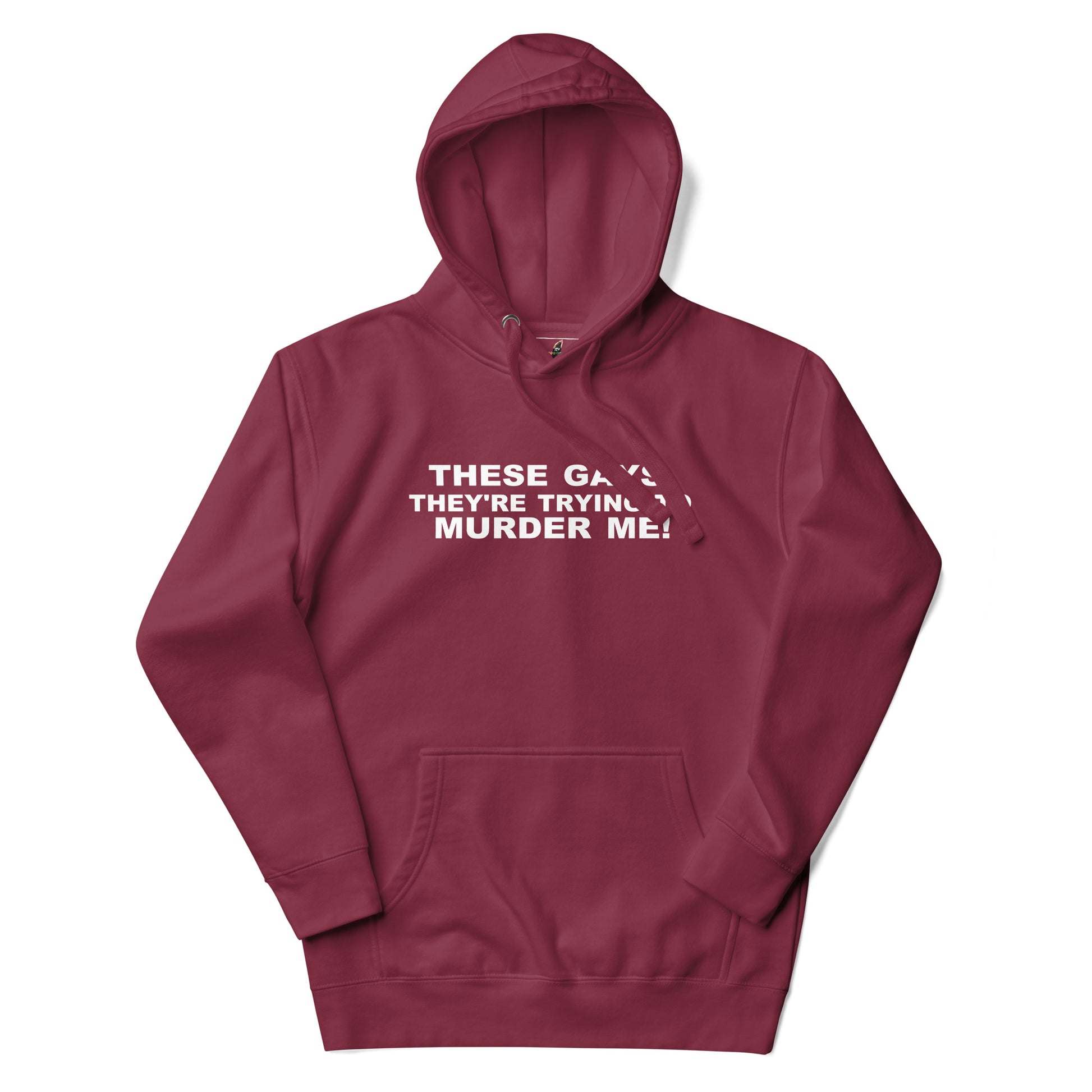 Maroon hoodie with 'Alpha Male' text on a white background