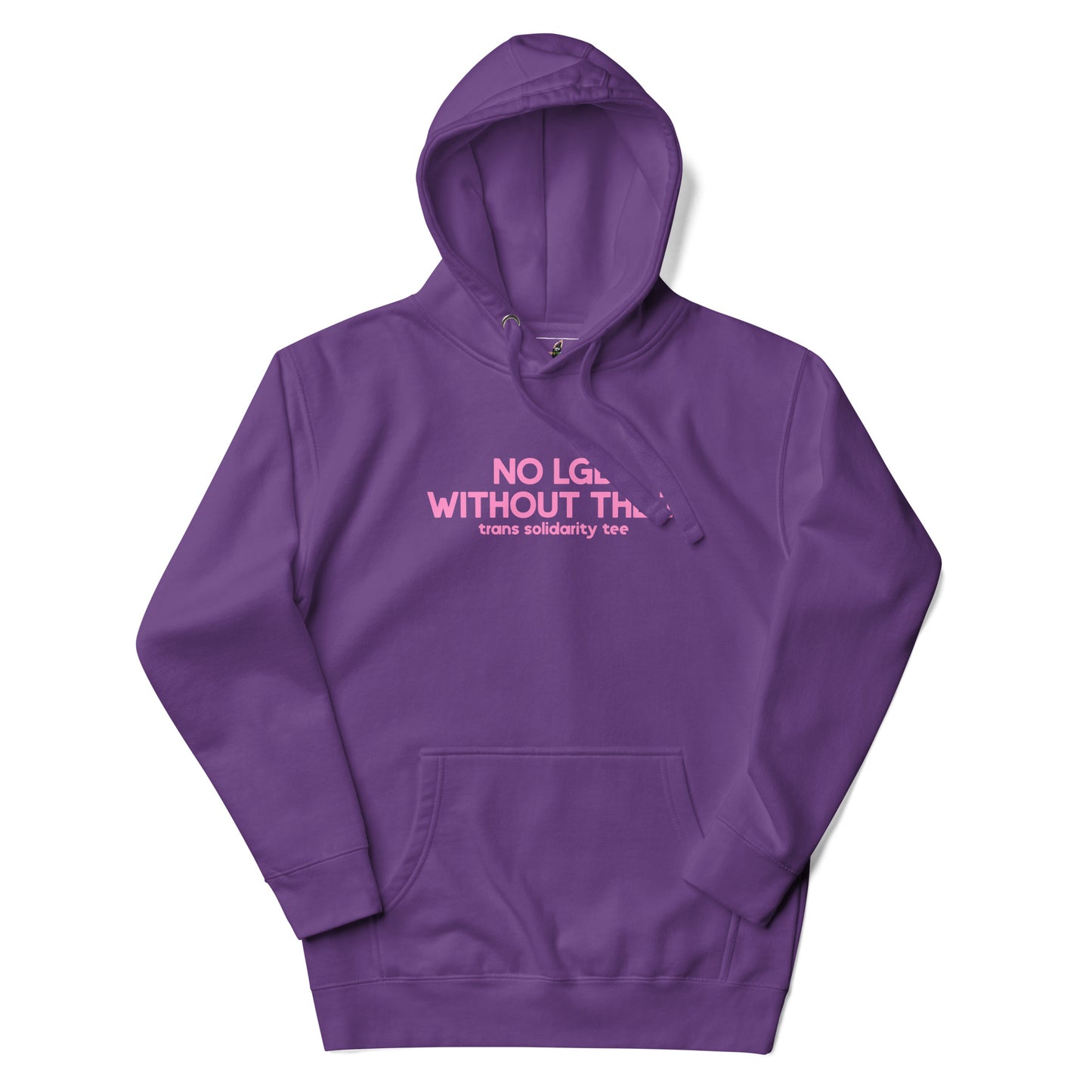 Purple hoodie with a logo on the chest against a white background