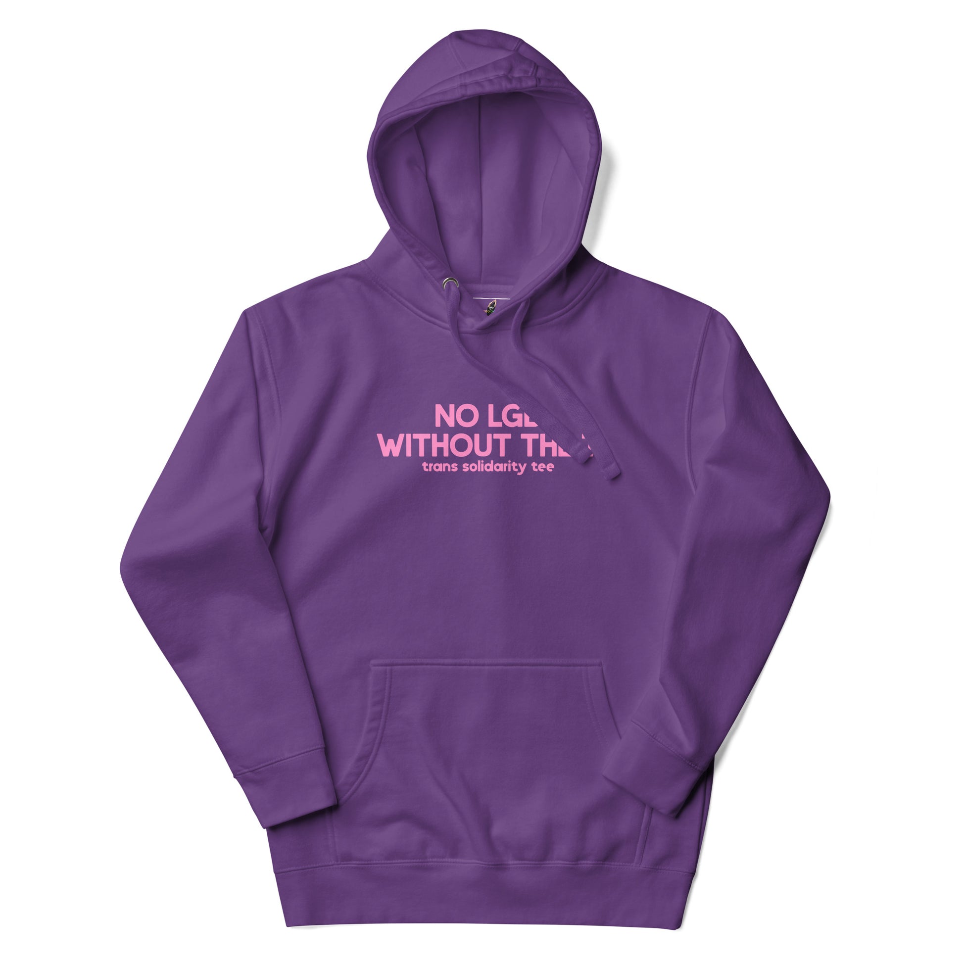 Purple hoodie with a logo on the chest against a white background