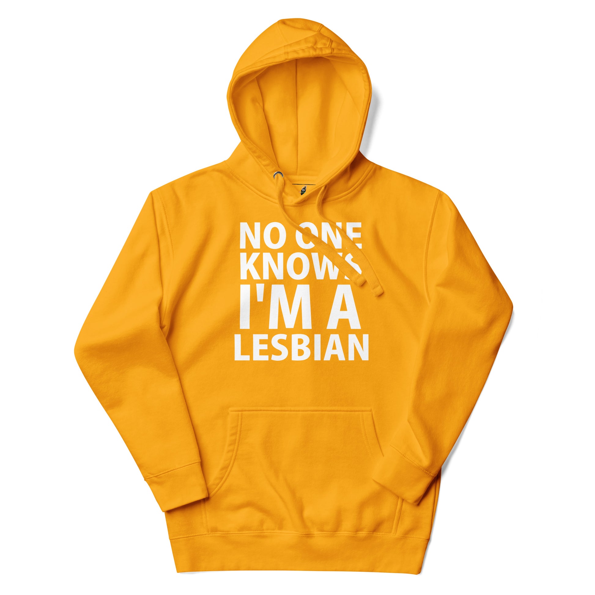 A bright yellow pullover hoodie with the words 'GAY FOR NOW' printed in bold white capital letters across the chest, displayed on a clean white background.