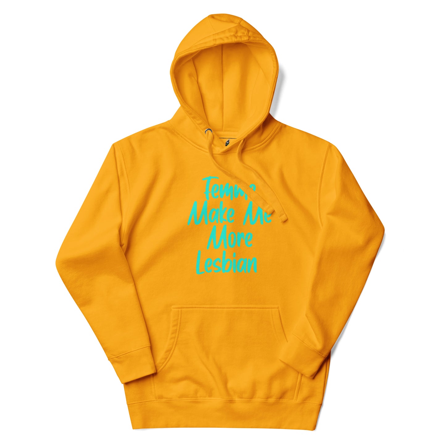 A bright yellow pullover hoodie with a front kangaroo pocket and a bright blue cursive text graphic on the chest that reads 'Team * More * More Lessons'. The hoodie is displayed flat against a clean white background.