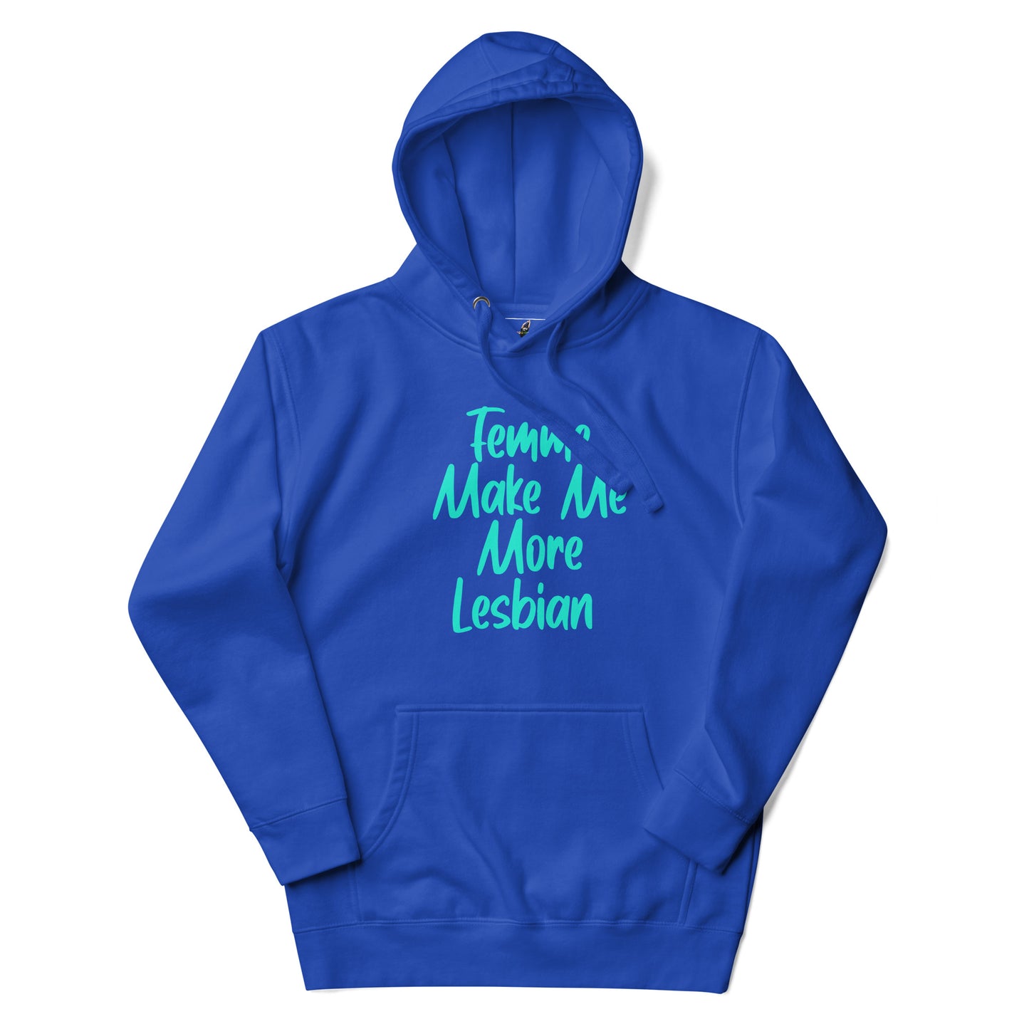 Blue hoodie with 'Hippie Mood' graphic on a white background