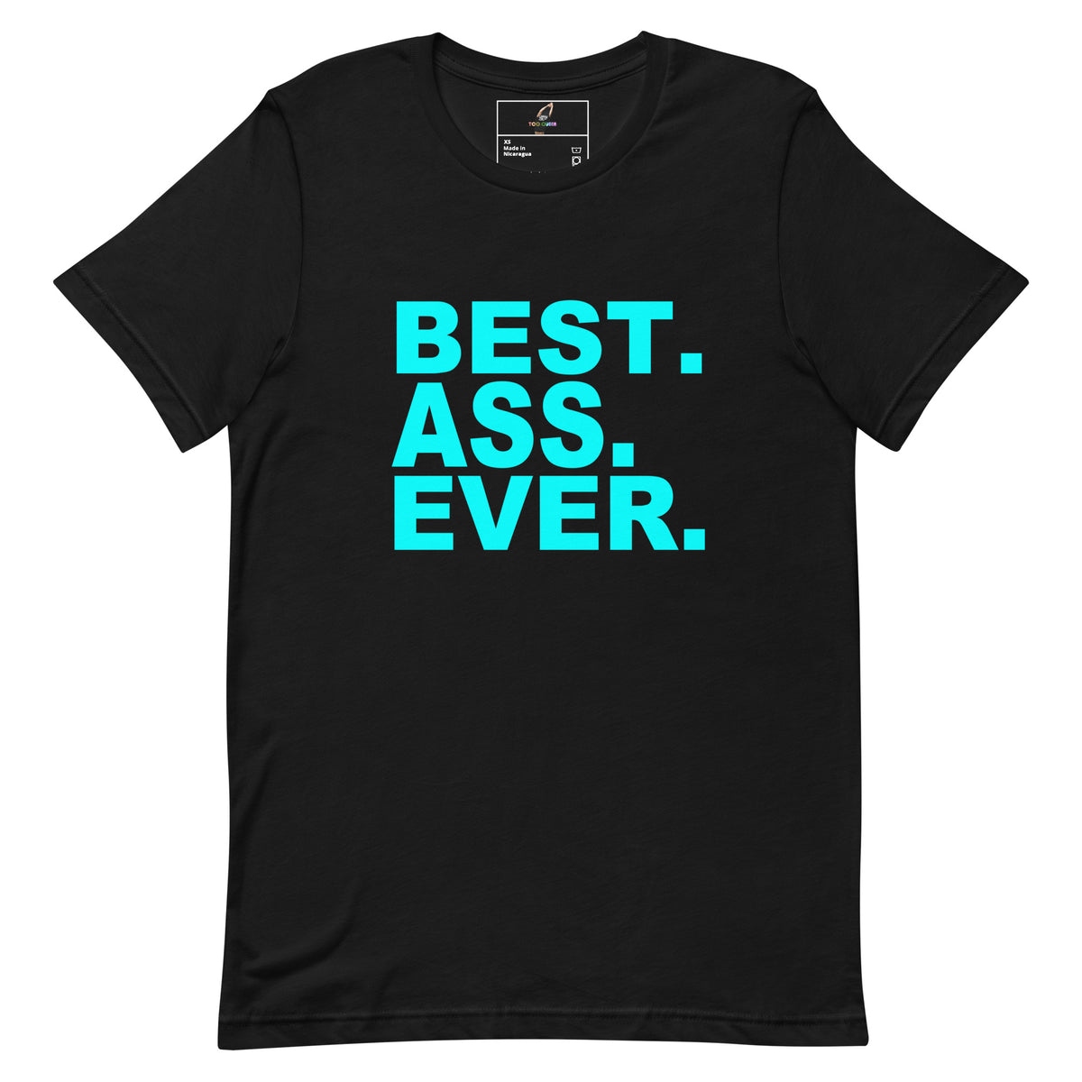 A black short-sleeve crewneck t-shirt with the phrase 'BEST. ASS.