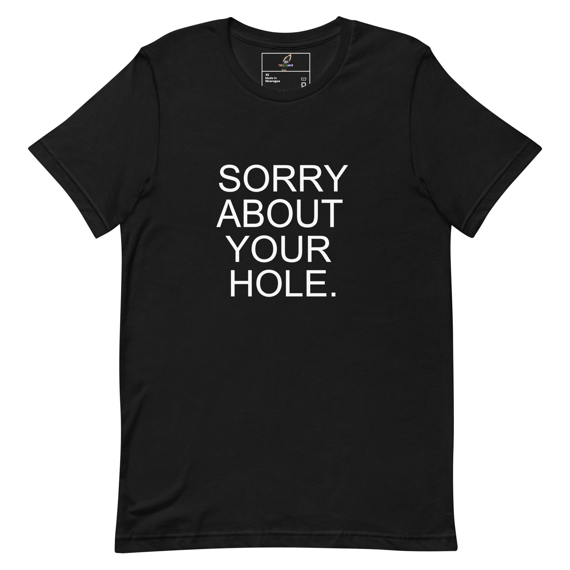 Dark gray t-shirt with a white graphic of a character holding a bat on a white background