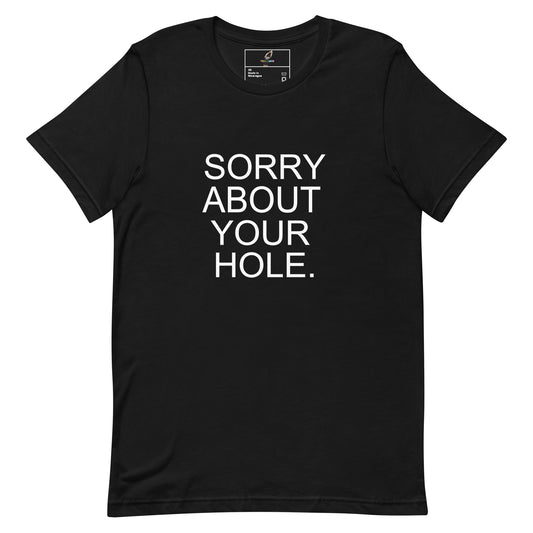 Dark gray t-shirt with a white graphic of a character holding a bat on a white background