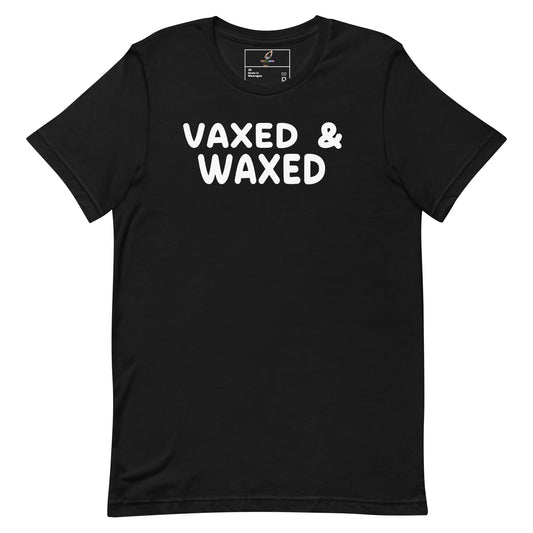 Black t-shirt with white text 'The Upstage' on a white background