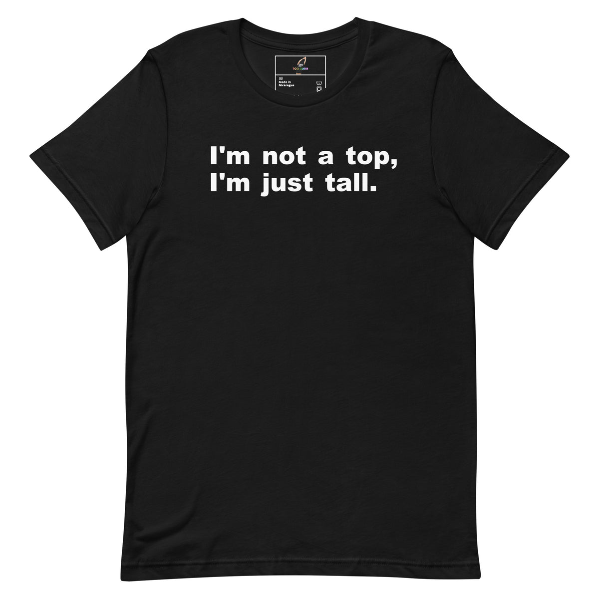Black t-shirt with 'texas babe' text and colorful stripes on a white background