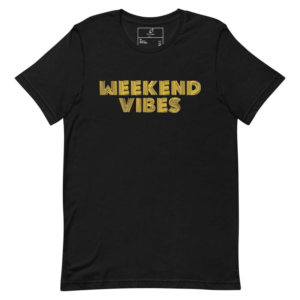 Navy blue t-shirt with yellow 'Tex Mex is my Amigo' text on a white background
