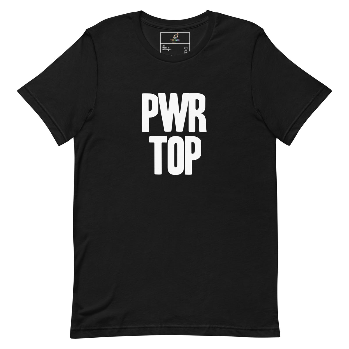 Black t-shirt with a geometric pattern on a white background