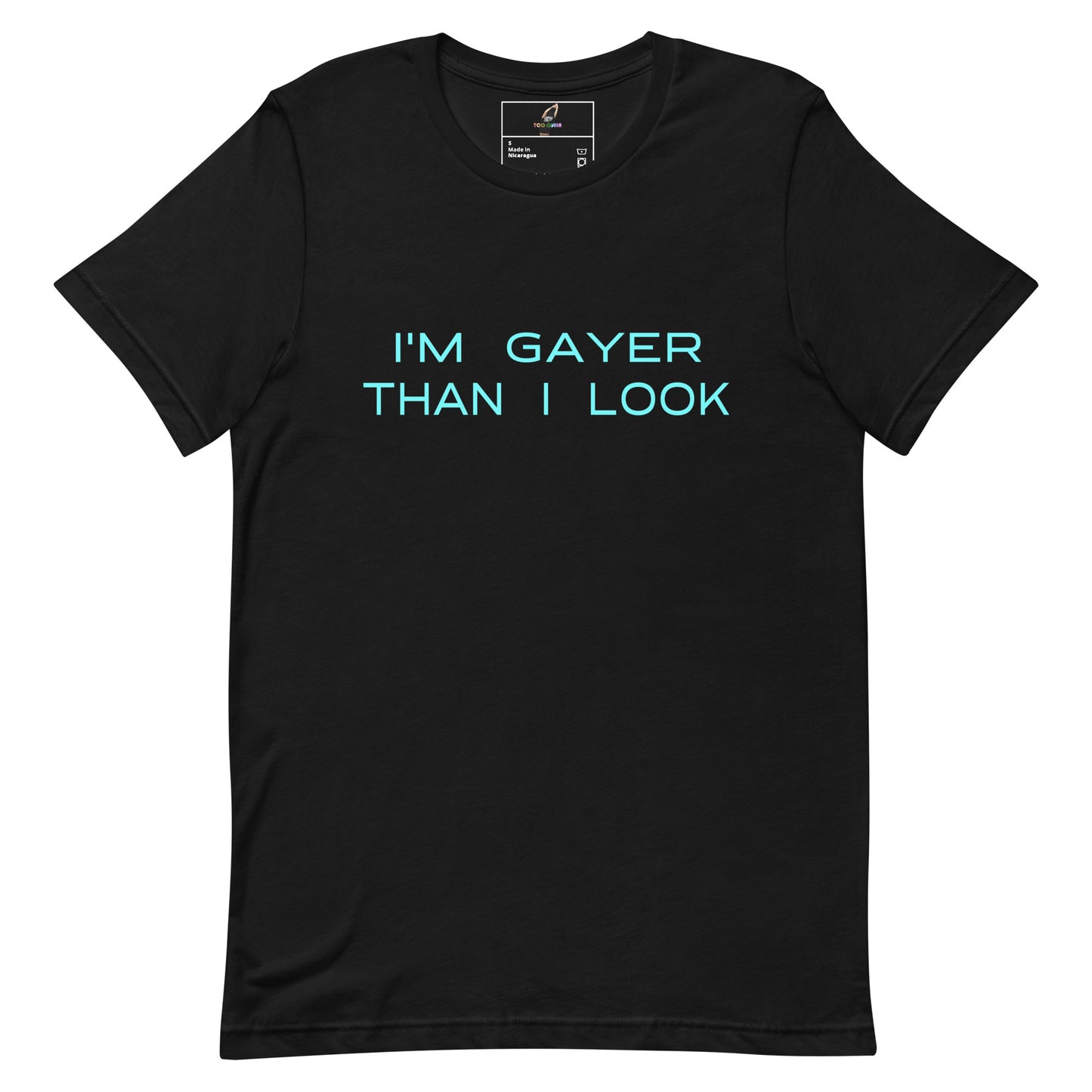 Navy blue t-shirt with white graphic of two cats at a record player and 'Oh, I love this record' text.