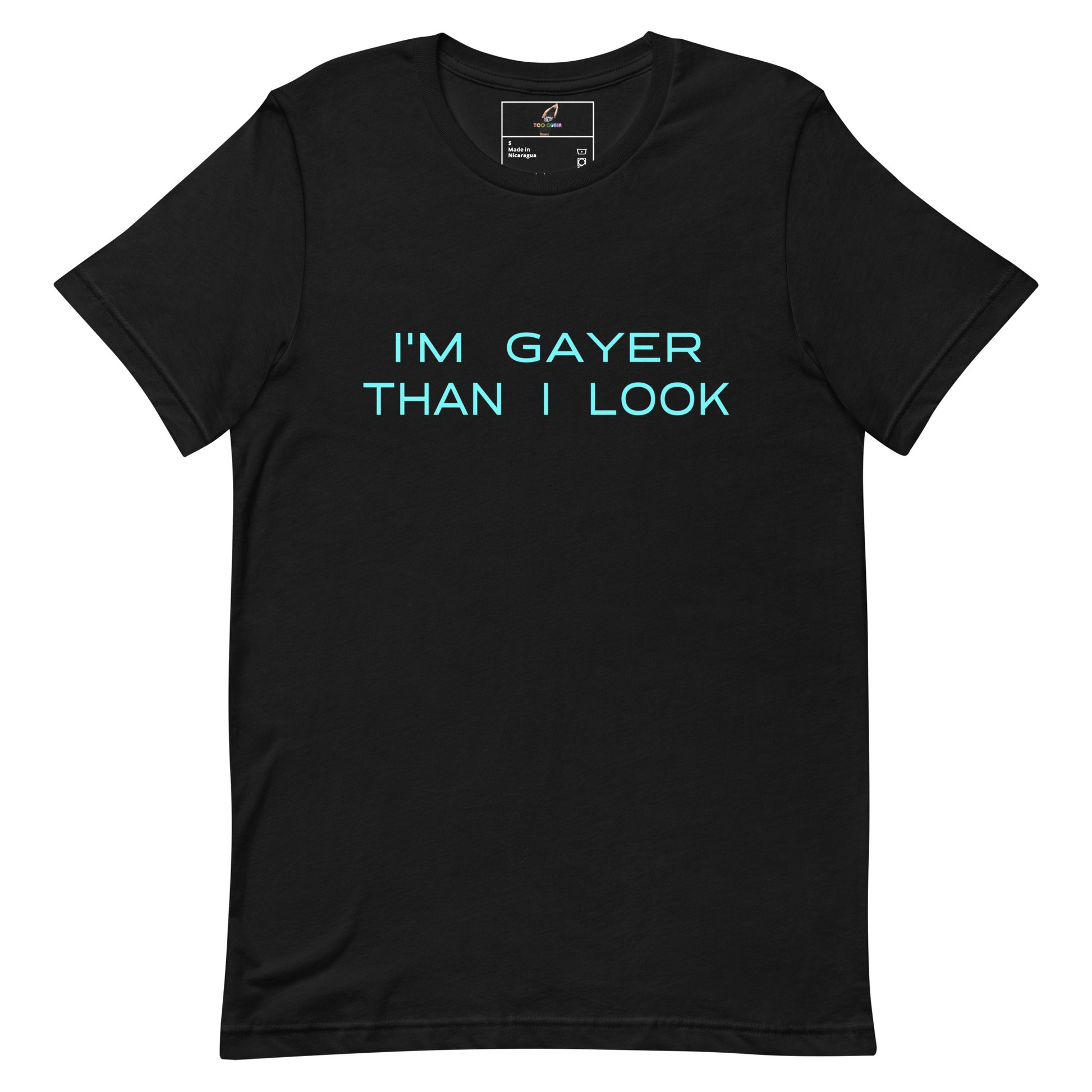 Navy blue t-shirt with white graphic of two cats at a record player and 'Oh, I love this record' text.
