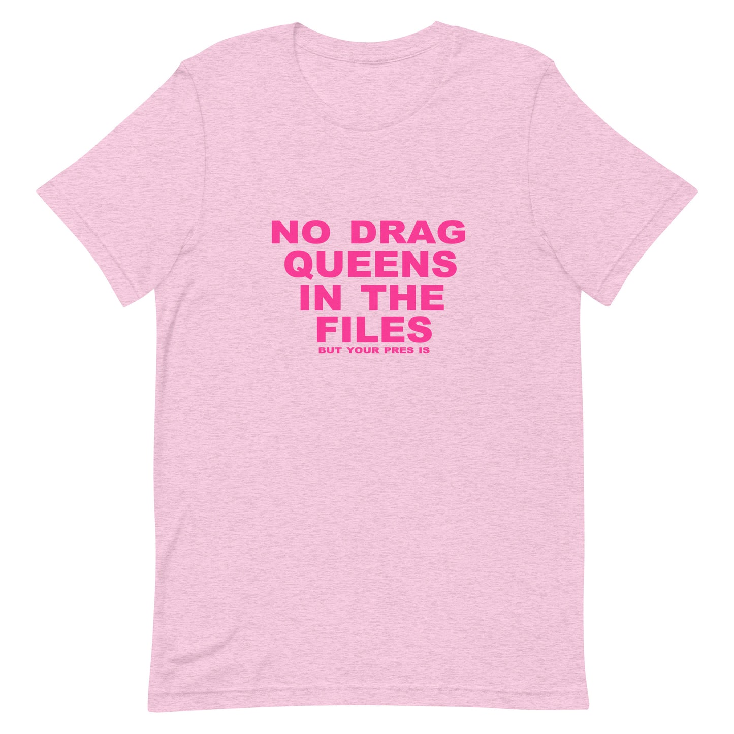 Pink t-shirt with pink text on a white background