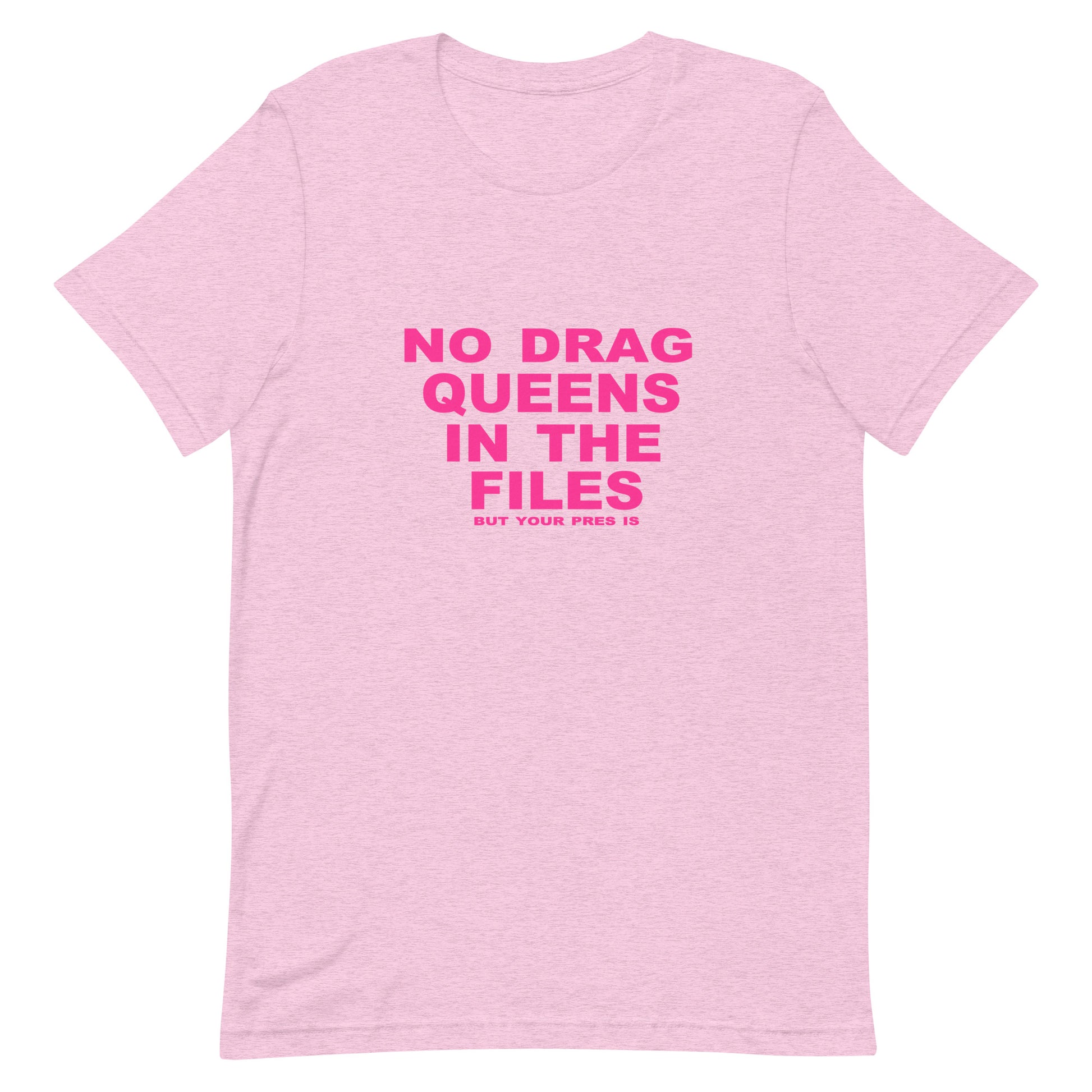 Pink t-shirt with pink text on a white background